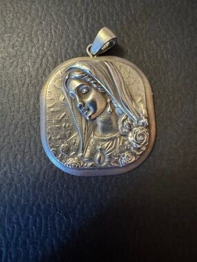 Virgin Mary Pendant Sterling Silver Large